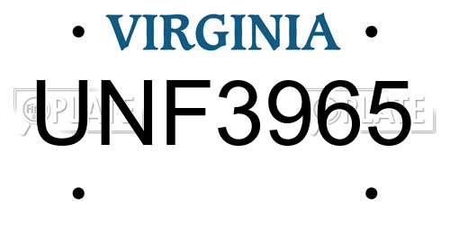 UNF3965 Virginia License Plate