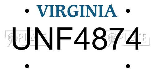 UNF4874 Virginia License Plate