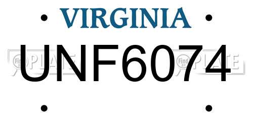UNF6074 Virginia License Plate