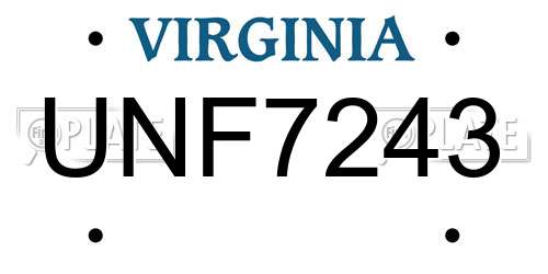 UNF7243 Virginia License Plate