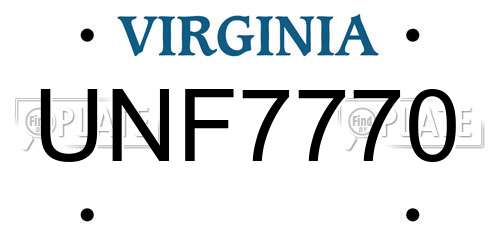 UNF7770 Virginia License Plate