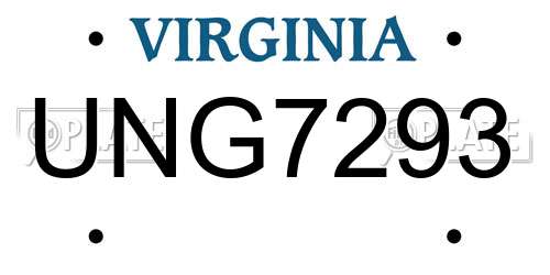 UNG7293 Virginia License Plate