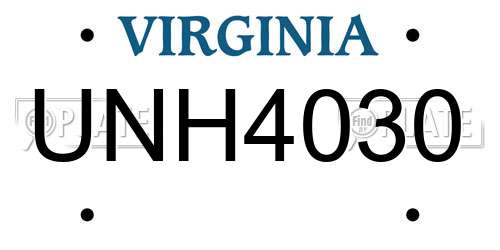 UNH4030 Virginia License Plate