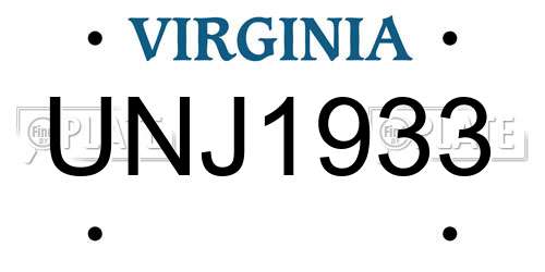 UNJ1933 Virginia License Plate