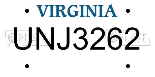 UNJ3262 Virginia License Plate