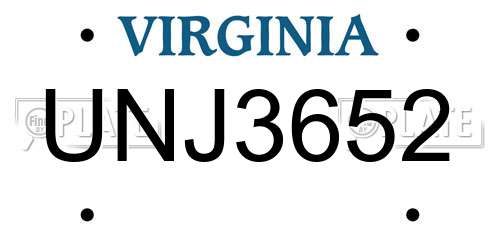 UNJ3652 Virginia License Plate