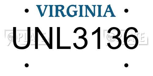 UNL3136 Virginia License Plate