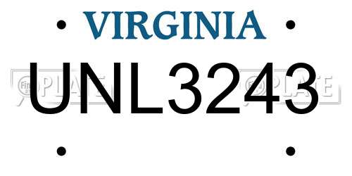 UNL3243 Virginia License Plate