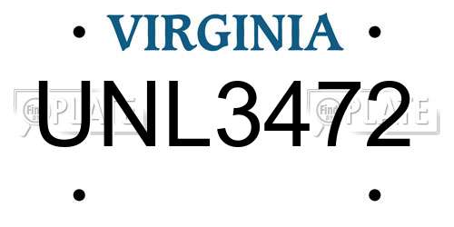 UNL3472 Virginia License Plate