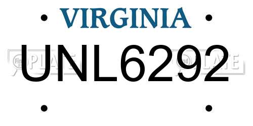 UNL6292 Virginia License Plate