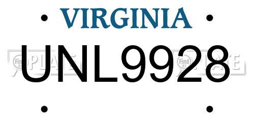 UNL9928 Virginia License Plate