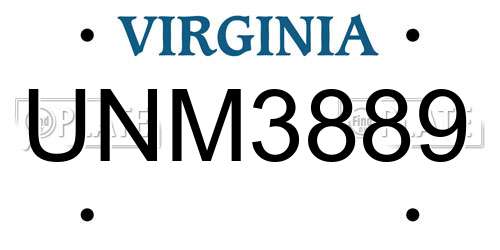 UNM3889 Virginia License Plate