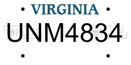 UNM4834 Virginia License Plate