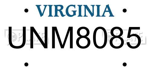 UNM8085 Virginia License Plate