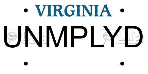 UNMPLYD Virginia License Plate