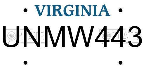 UNMW443 Virginia License Plate