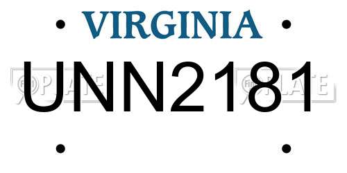 UNN2181 Virginia License Plate