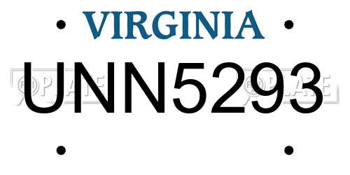 UNN5293 Virginia License Plate