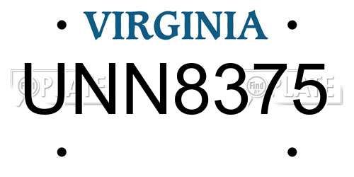 UNN8375 Virginia License Plate