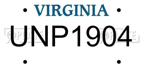UNP1904 Virginia License Plate