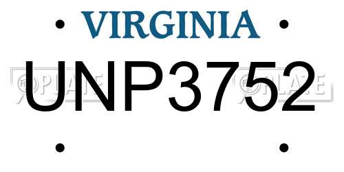 UNP3752 Virginia License Plate