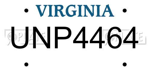 UNP4464 Virginia License Plate