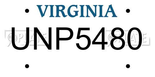 UNP5480 Virginia License Plate
