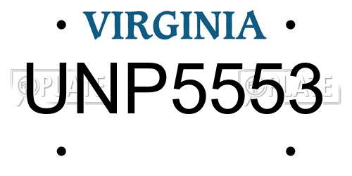 UNP5553 Virginia License Plate