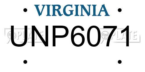 UNP6071 Virginia License Plate