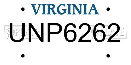 UNP6262 Virginia License Plate