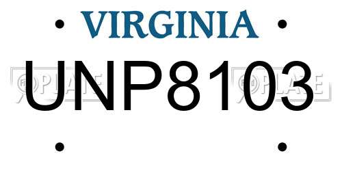 UNP8103 Virginia License Plate