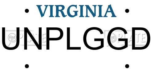 UNPLGGD Virginia License Plate