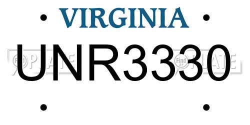 UNR3330 Virginia License Plate