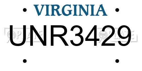UNR3429 Virginia License Plate