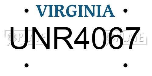 UNR4067 Virginia License Plate