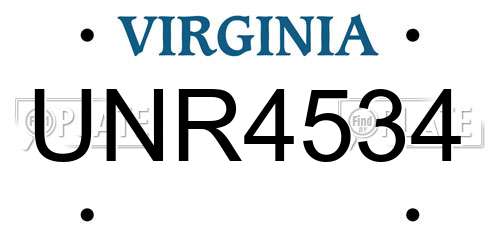UNR4534 Virginia License Plate
