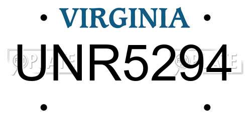 UNR5294 Virginia License Plate