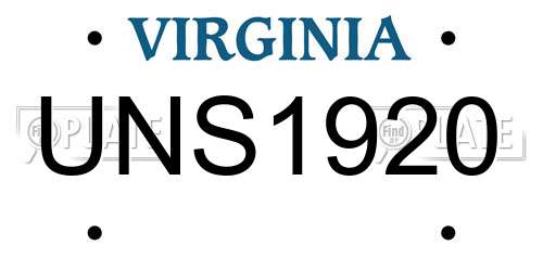 UNS1920 Virginia License Plate