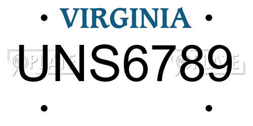 UNS6789 Virginia License Plate
