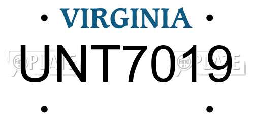 UNT7019 Virginia License Plate