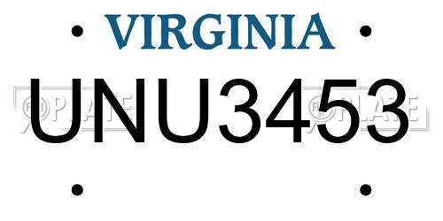 UNU3453 Virginia License Plate