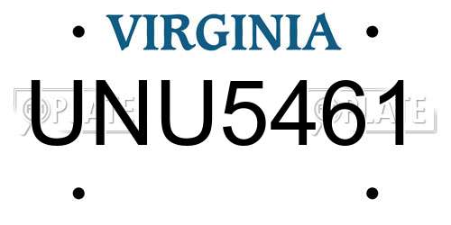 UNU5461 Virginia License Plate