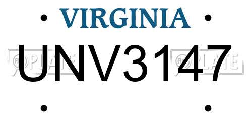 UNV3147 Virginia License Plate