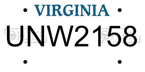 UNW2158 Virginia License Plate
