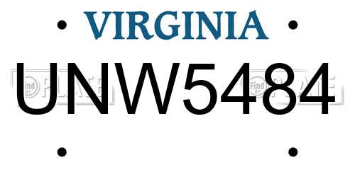 UNW5484 Virginia License Plate
