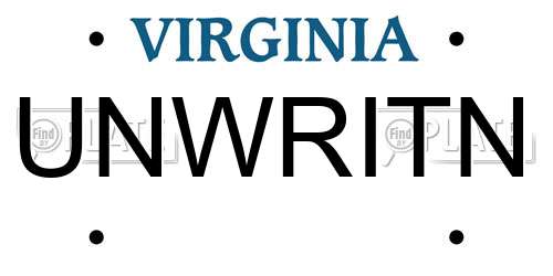 UNWRITN Virginia License Plate