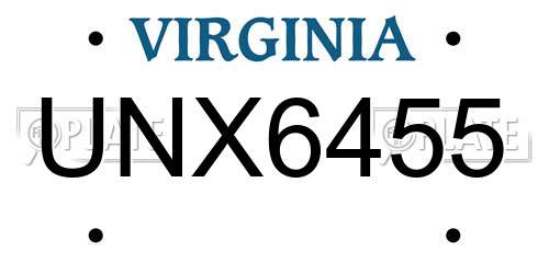 UNX6455 Virginia License Plate