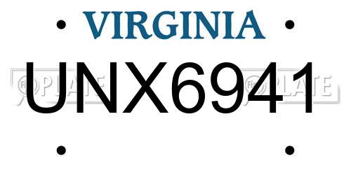 UNX6941 Virginia License Plate