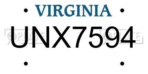 UNX7594 Virginia License Plate