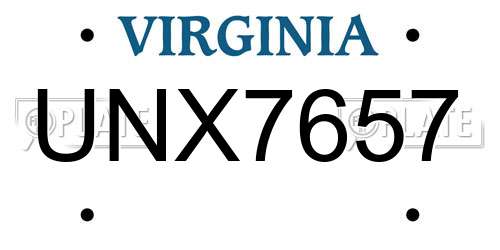 UNX7657 Virginia License Plate